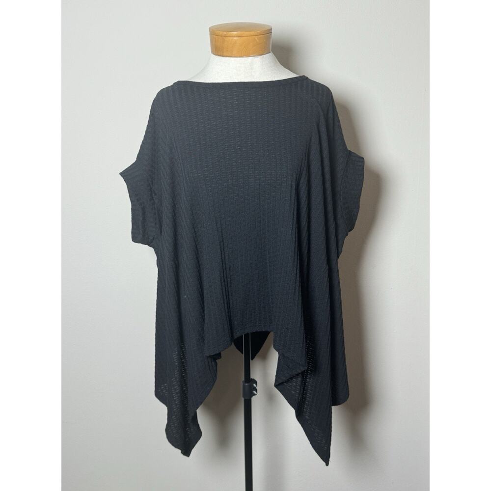 Three Bird Nest Poncho Top Womens O/S Black Lagenlook Artsy Mod Relaxed Boho SM